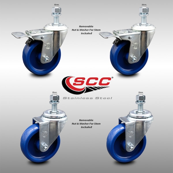 Service Caster 4 Inch SS Solid Poly 12mm Threaded Stem Caster Total Lock Brake SCC, 2PK SCC-SSTSTTL20S414-SPUS-M1215-2-S-2 - main